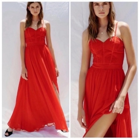 Fame and Partners Free People Red Pleated Maxi Dress - Picture 1 of 12